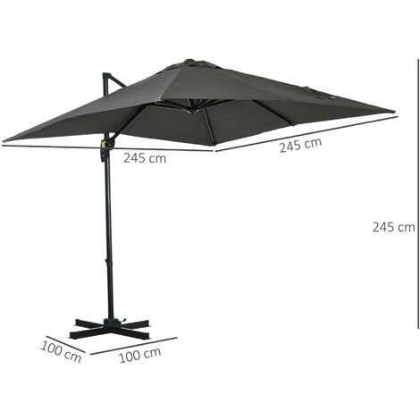 Outsunny Square Cantilever Roma Parasol 360° Rotation w/ Hand Crank Grey