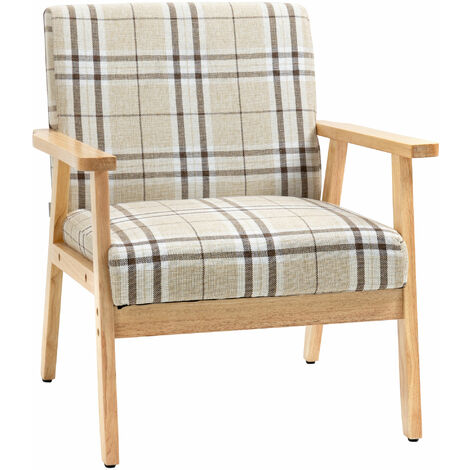 HOMCOM One Seater Sofa with Rubber Wood Frame Linen Fabric Small Couch Beige (1/5)