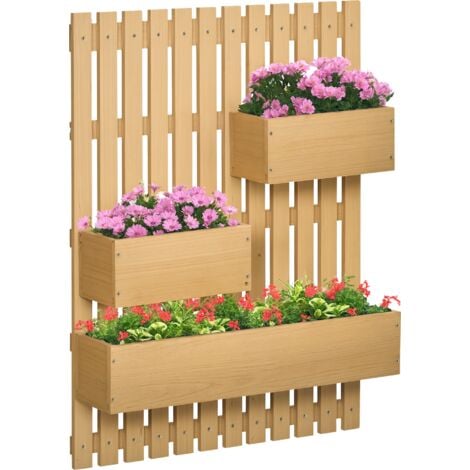 Outsunny Wooden Garden Planters with Trellis Wall-mounted Raised Garden Bed Natural wood