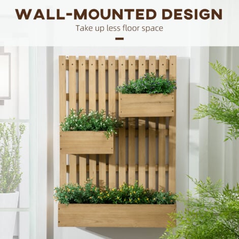 Outsunny Wooden Garden Planters with Trellis Wall-mounted Raised Garden Bed Natural wood