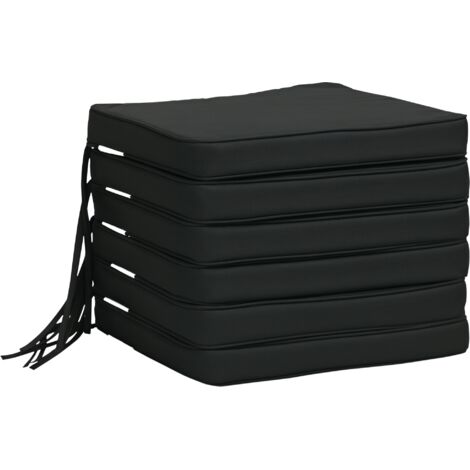 Outsunny Set of 6 Chair Cushion Seat Pads Dining Chair w/ Straps Black