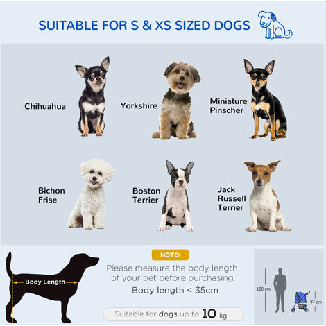 PawHut Dog Stroller W/ Rain Cover, Foldable Pet Pram for S, XS Dogs, Blue