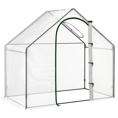 Outsunny Walk-In Portable Greenhouse Mini Grown House Steel Frame Window White