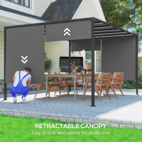 Outsunny 3 x 4m utdoor Garden Pergola with LED Lights Grey