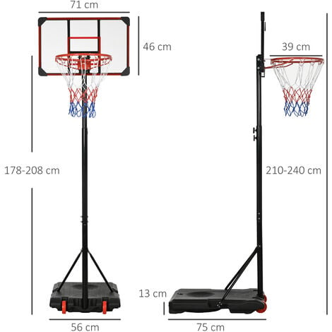 SPORTNOW Adjustable Basketball Hoop and Stand w/ Wheels, 1.8-2.1m, Red