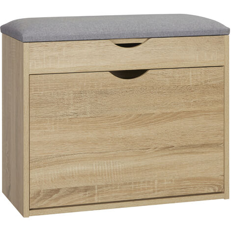 HOMCOM Entryway Shoe Bench with Cushion Storage Cabinet for Living Room Natural (1/5)