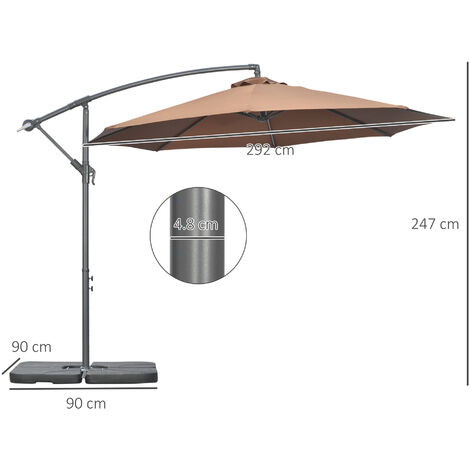 Outsunny 3(m) Garden Banana Parasol Cantilever Umbrella w/ Base Weights & Cover Coffee
