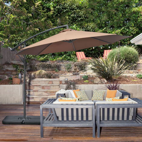 Outsunny 3(m) Garden Banana Parasol Cantilever Umbrella w/ Base Weights & Cover Coffee