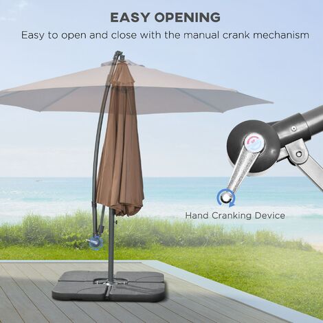 Outsunny 3(m) Garden Banana Parasol Cantilever Umbrella w/ Base Weights & Cover Coffee