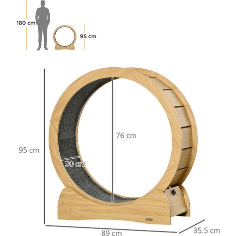 "PawHut Cat Treadmill, 30"" Wooden Cat Running Wheel with Brake Natural"