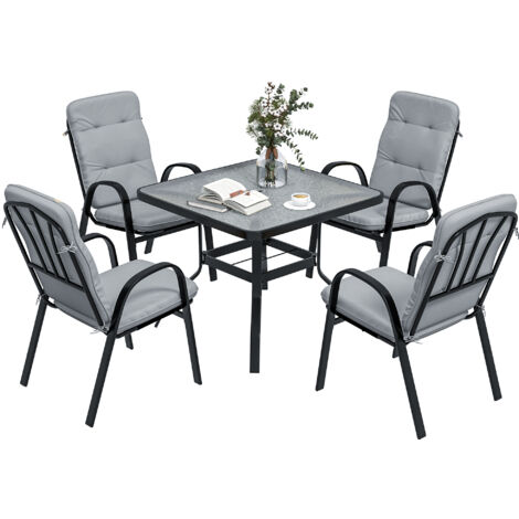 Outsunny Garden Dining Set, Glass Table w/ Umbrella Hole Grey