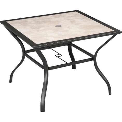 Outsunny Garden Table with Parasol Hole w/ PC Board Tabletop for 4 Persons Grey