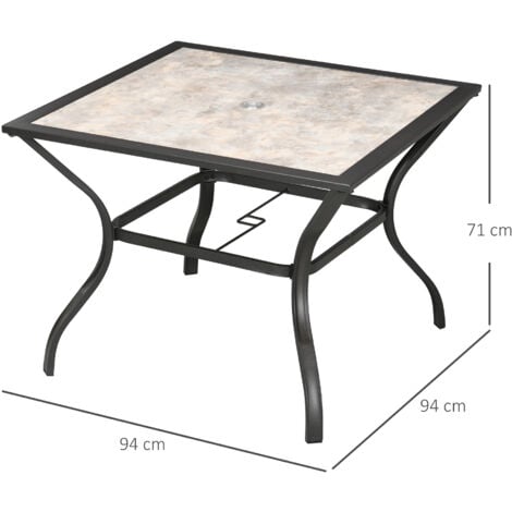 Outsunny Garden Table with Parasol Hole w/ PC Board Tabletop for 4 Persons Grey