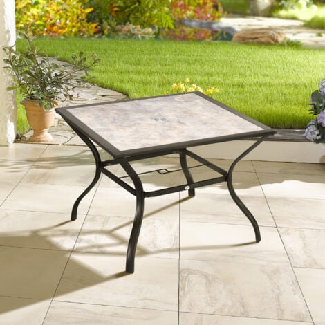 Outsunny Garden Table with Parasol Hole w/ PC Board Tabletop for 4 Persons Grey