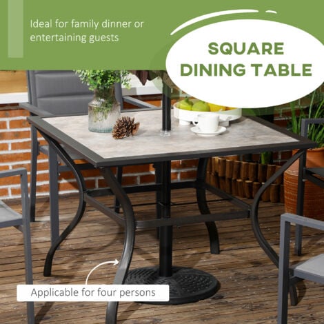 Outsunny Garden Table with Parasol Hole w/ PC Board Tabletop for 4 Persons Grey