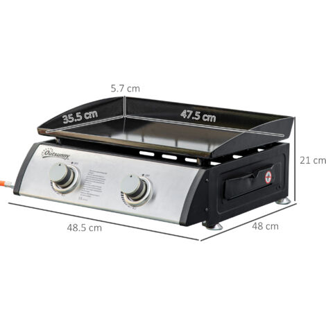 Outsunny Portable Gas Plancha BBQ Grill with Stainless Steel Burner 48.5L x 46W x 21H cm