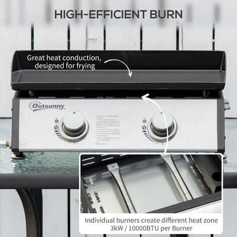 Outsunny Portable Gas Plancha BBQ Grill with Stainless Steel Burner 48.5L x 46W x 21H cm