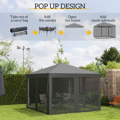Outsunny Heavy Duty Pop Up Gazebo with Removable Mesh Sidewall Grey