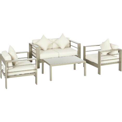 Outsunny 4 PCs Aluminium Garden Furniture Set w/ Thick Padded Cushion (1/5)