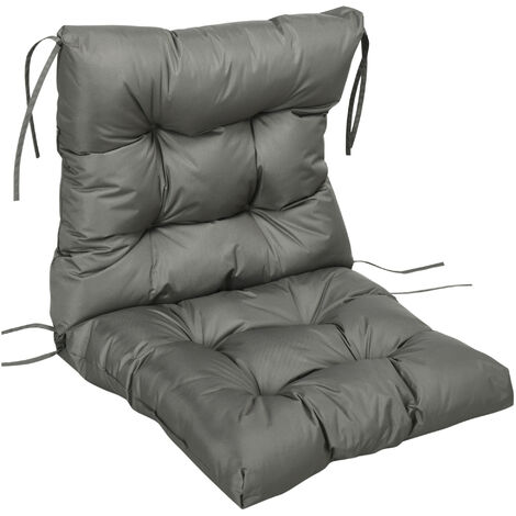 Outsunny Patio Seat Cushion, Garden Chair Cushion Pad with Backrest Light Grey