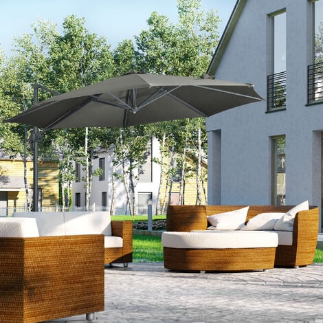 Outsunny Cantilever Roma Parasol 360° Rotation w/ Hand Crank & Base Grey