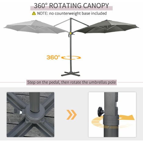 Outsunny Cantilever Roma Parasol 360° Rotation w/ Hand Crank & Base Grey