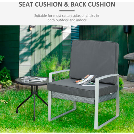Outsunny Outdoor Seat and Back Cushion Set Replacement Cushions Dark Grey