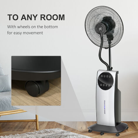 "HOMCOM 16"" Pedestal Fan with Water Mist Spray Standing Fan, 3.1L Tank Black"