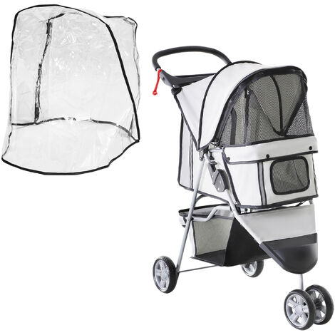 PawHut Dog Stroller W/ Cover, Folding Cat Pram Dog Pushchair for S XS Dogs Grey