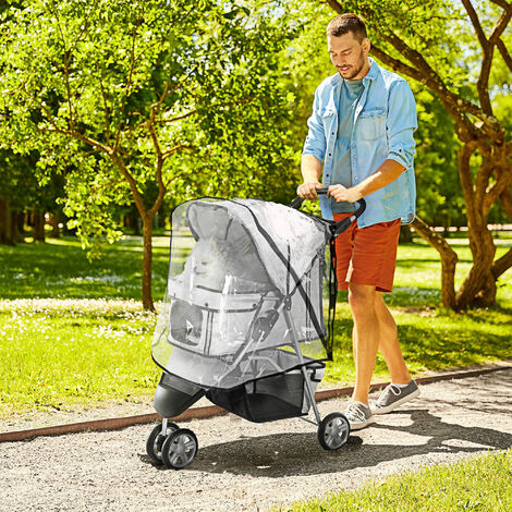 PawHut Dog Stroller W/ Cover, Folding Cat Pram Dog Pushchair for S XS Dogs Grey