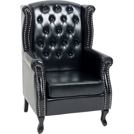 HOMCOM Wingback Armchair Chesterfield-style High Back Chair Tufted Accent Chair Black