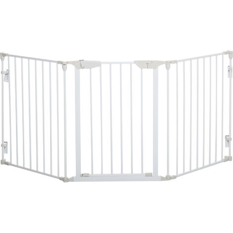 PawHut Pet Safety Gate 5-Panel Playpen Fireplace Metal Fence Stair Barrier White