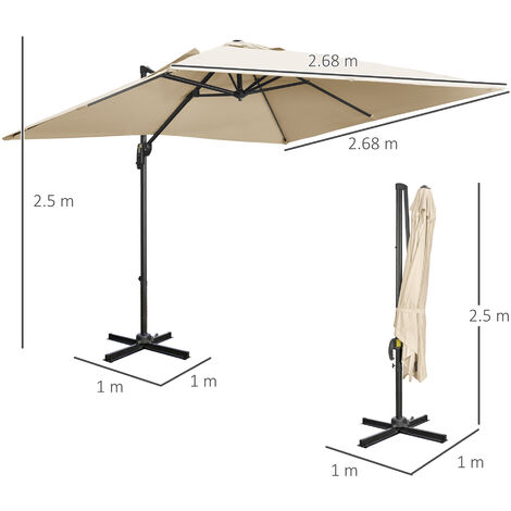 Outsunny 2.7 x 2.7 m Cantilever Parasol Garden Umbrella w/ Cross Base Cream