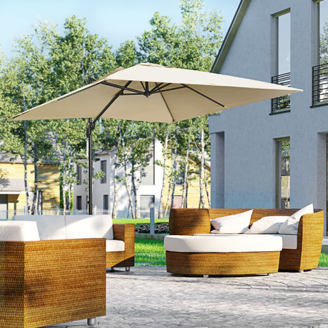 Outsunny 2.7 x 2.7 m Cantilever Parasol Garden Umbrella w/ Cross Base Cream