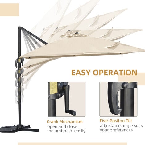 Outsunny 2.7 x 2.7 m Cantilever Parasol Garden Umbrella w/ Cross Base Cream