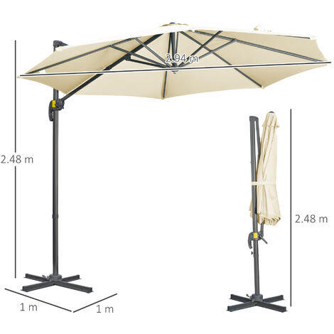 Outsunny Cantilever Roma Parasol 360° Rotation w/ Hand Crank & Base Cream