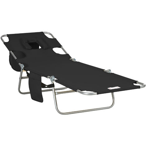 Outsunny Beach Chaise Lounge w/ Face Cavity & Arm Slots, Portable Sun Lounger Black (1/5)