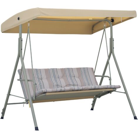 Outsunny 3 Person Porch Swing Chair Outdoor Lounge Bench Canopy Light Brown
