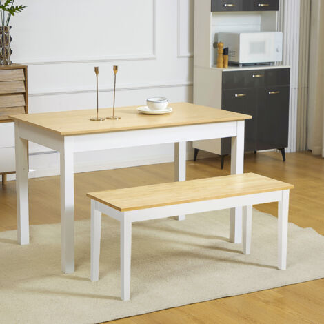 HOMCOM Wood Dining Bench Wooden Bench for 2 People, White