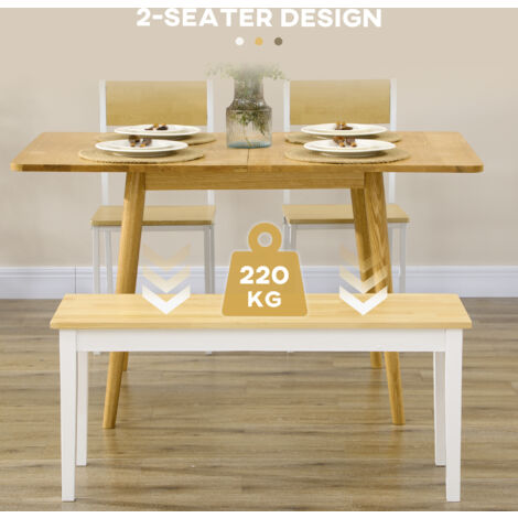 HOMCOM Wood Dining Bench Wooden Bench for 2 People, White