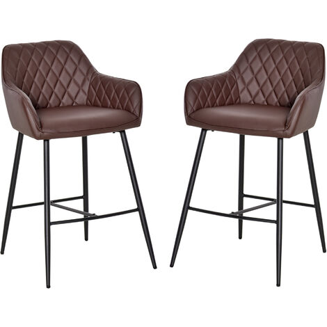 HOMCOM Set Of 2 Retro PU Leather Bar Chairs Set Stylish w/ Footrest Metal Frame