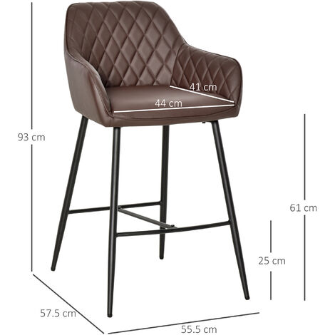 HOMCOM Set Of 2 Retro PU Leather Bar Chairs Set Stylish w/ Footrest Metal Frame