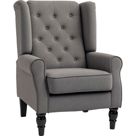 HOMCOM Accent Armchair Home Furniture Tufted Club Wood Fabric Dark Grey