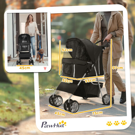 PawHut Pet Stroller for Small Miniature Dogs Foldable Travel Carriage Cup Holder Black