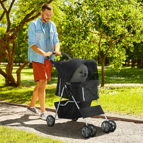 PawHut Pet Stroller for Small Miniature Dogs Foldable Travel Carriage Cup Holder Black