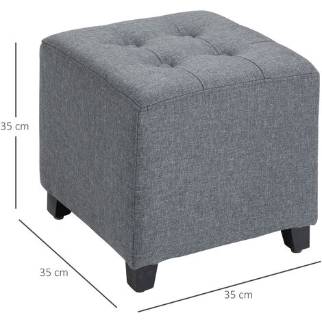 HOMCOM Linen-Look Square Ottoman Footstool Button Tufts Wood Frame Padding Grey