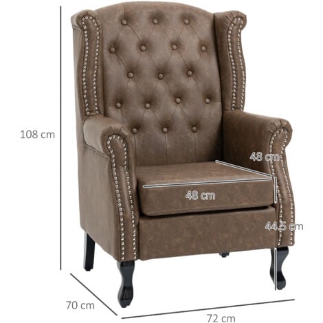 HOMCOM Wingback Armchair Chesterfield-style High Back Chair Tufted Accent Chair Brown