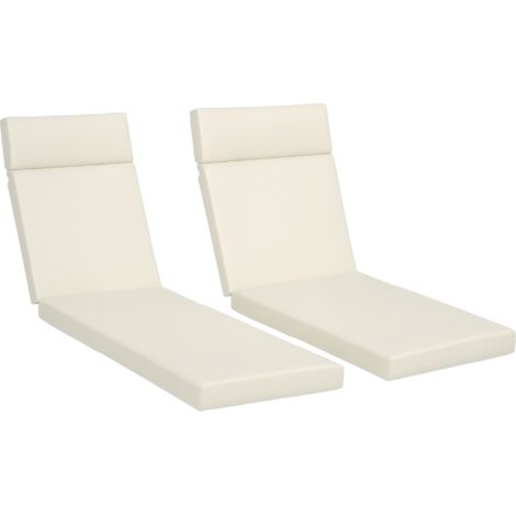 Outsunny Set of 2 Sun Lounger Cushions ONLY, Replacement Cushions Cream White