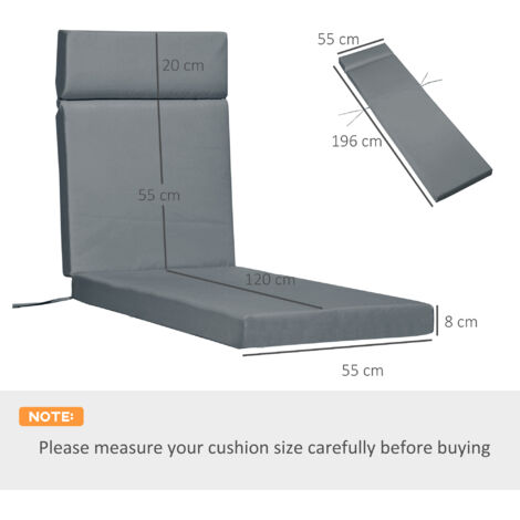 Outsunny Set of 2 Sun Lounger Cushions, Replacement Cushions Grey