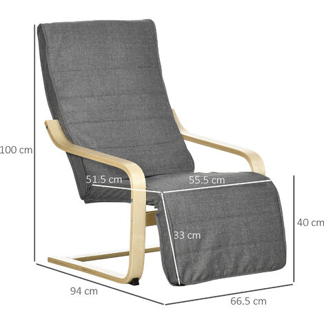 HOMCOM Lounge Chair Recliner Adjustable Footrest Home Dark Grey